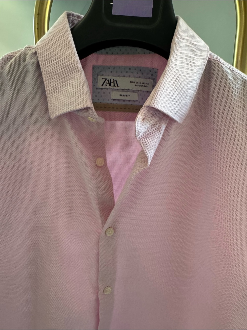 Zara Men's Light Pink Button-Down Slim Fit Shirt
